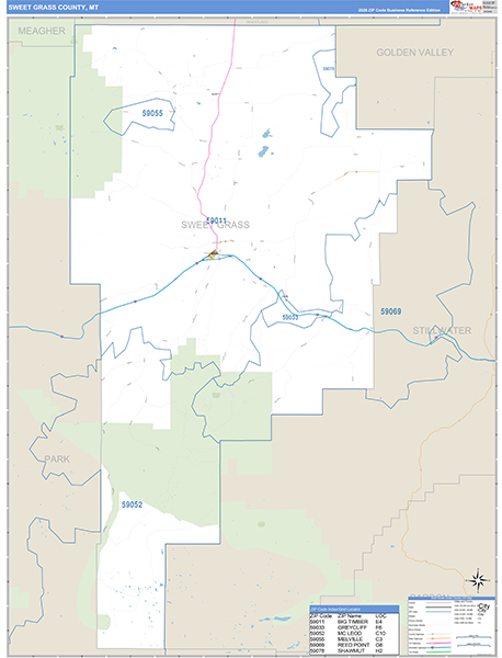Sweet Grass County, MT Zip Code Wall Map